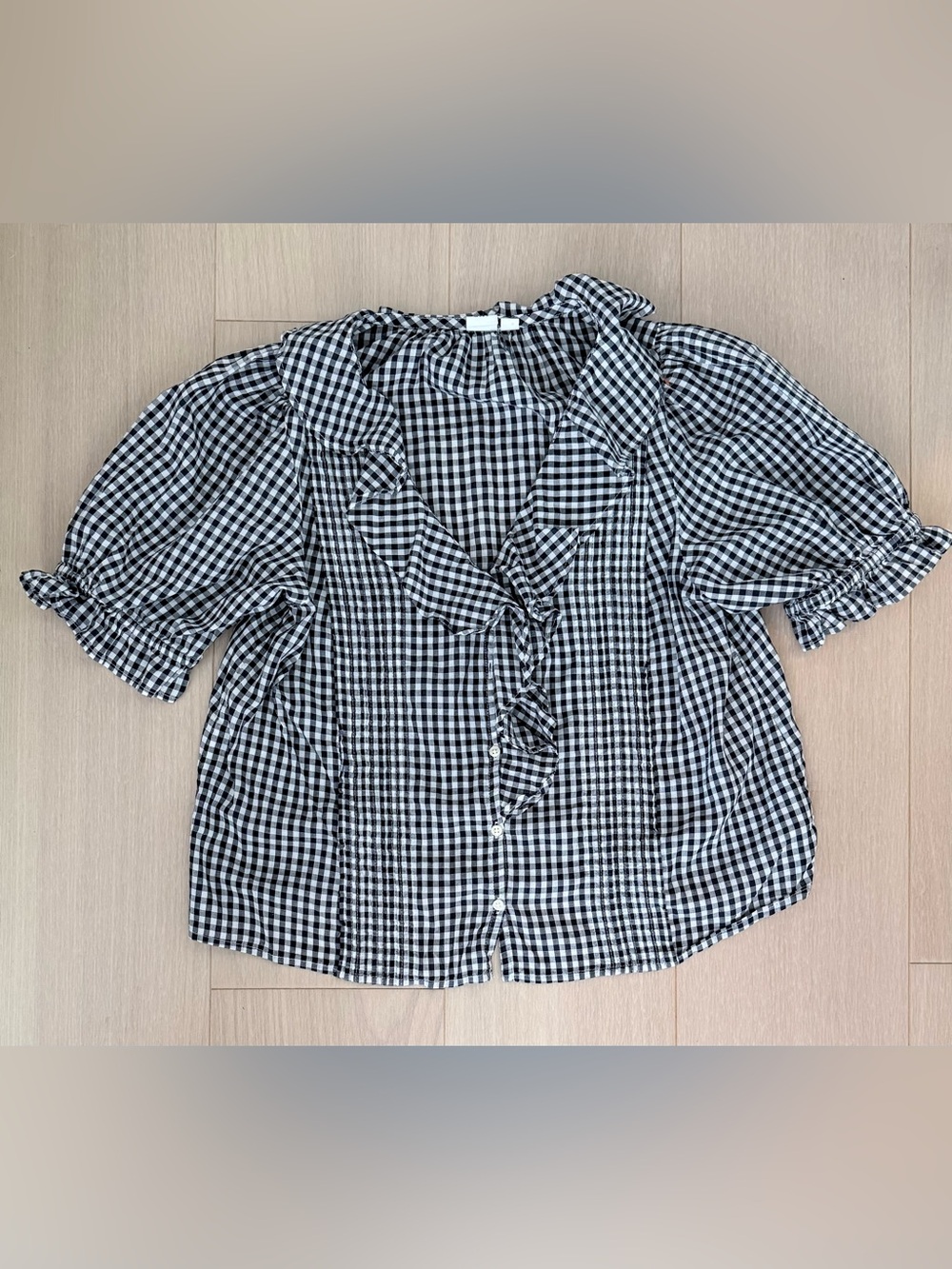 GAP Black & White Gingham Ruffle Button-Front Shirt
